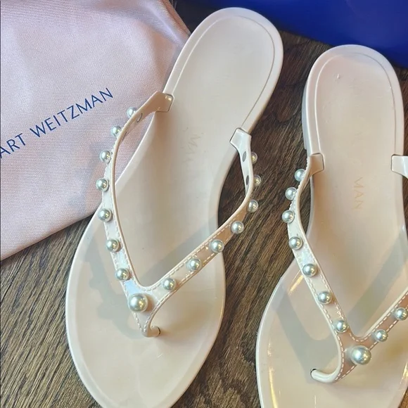 Stuart Weitzman Goldie Embellished Jelly Flip Flop Sandals - Picture 3 of 9